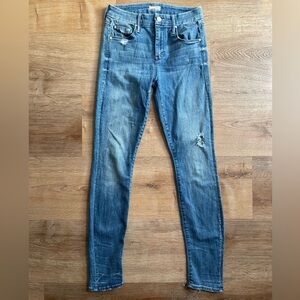 Mother The Looker Graffiti Girl Distressed Skinny Jeans Blue Women’s Size 24